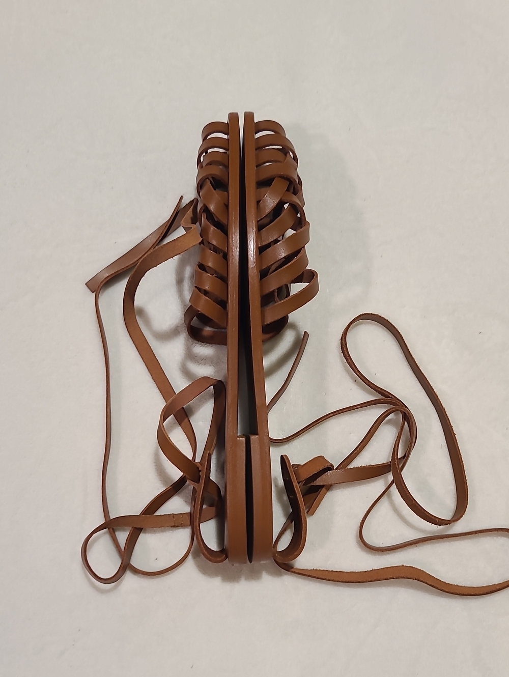 Zara Brown Woven Leather Lace-Up Sandals - Picture 6 of 7